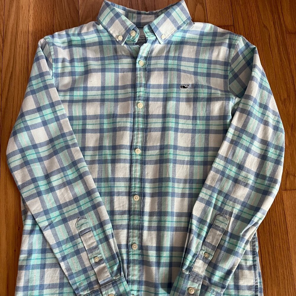 Vineyard Vines Whale Shirt Plaid Youth XL (18) Button Down Long‎ Sleeve Cotton